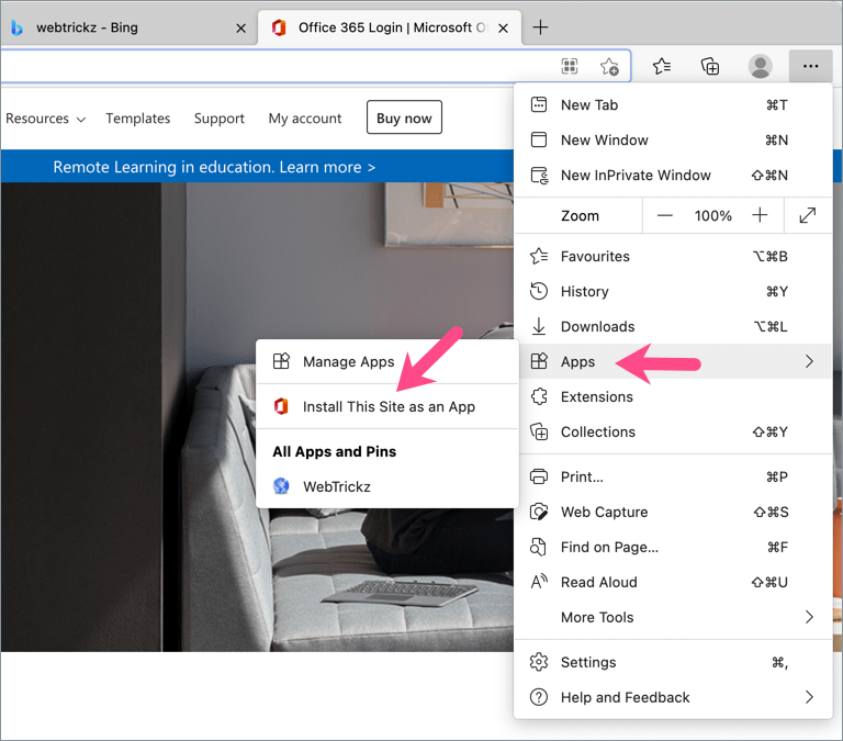 Install site as an app in Microsoft Edge on Mac