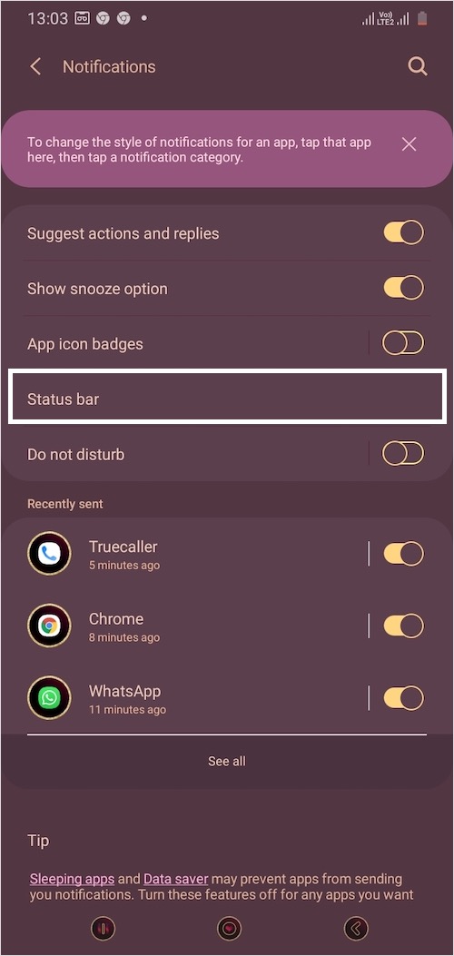 notification settings in one ui 2.0 and 2.1