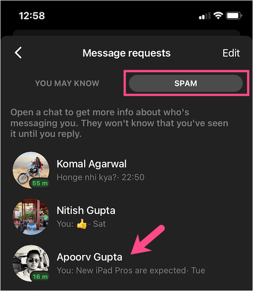 how to read ignored messages in messenger app
