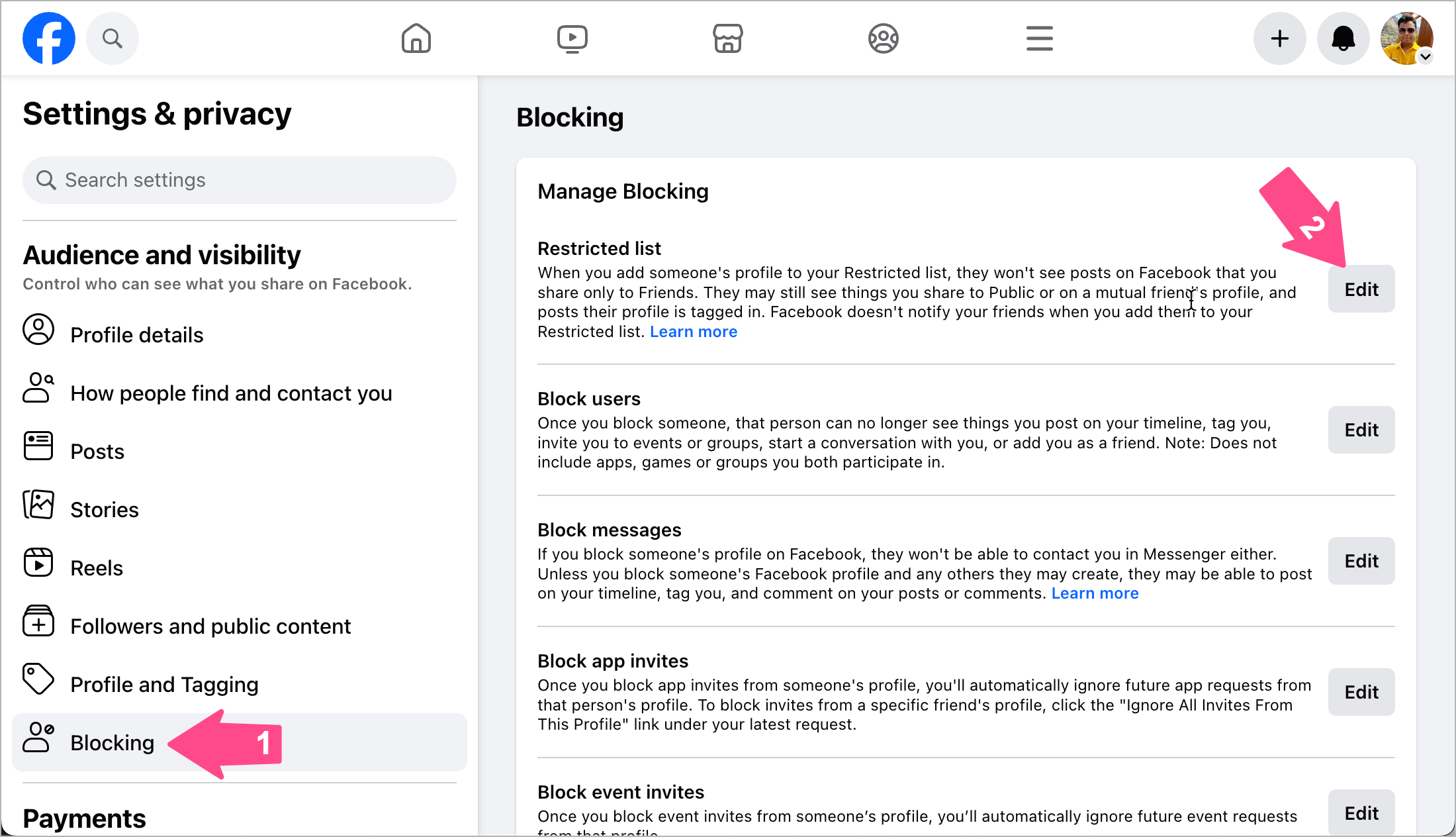 how to see your restricted list on facebook