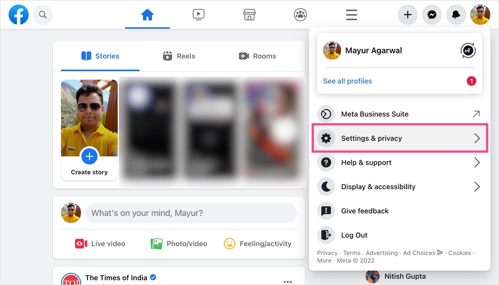 facebook page or profile settings