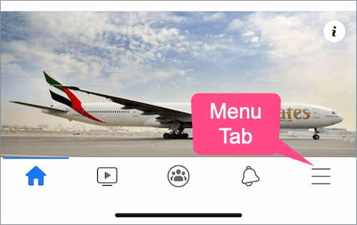 menu tab in Facebook app on iPhone