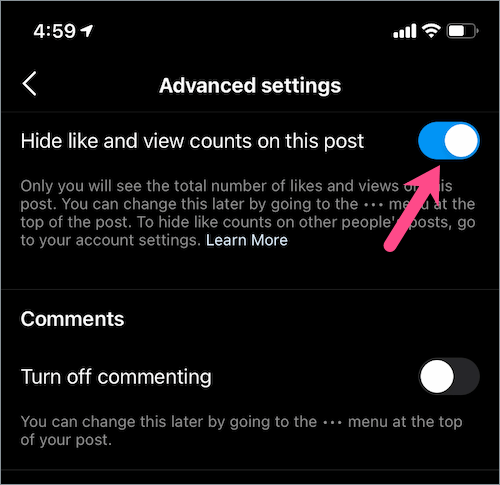 hide like and view counts on your individual posts on instagram