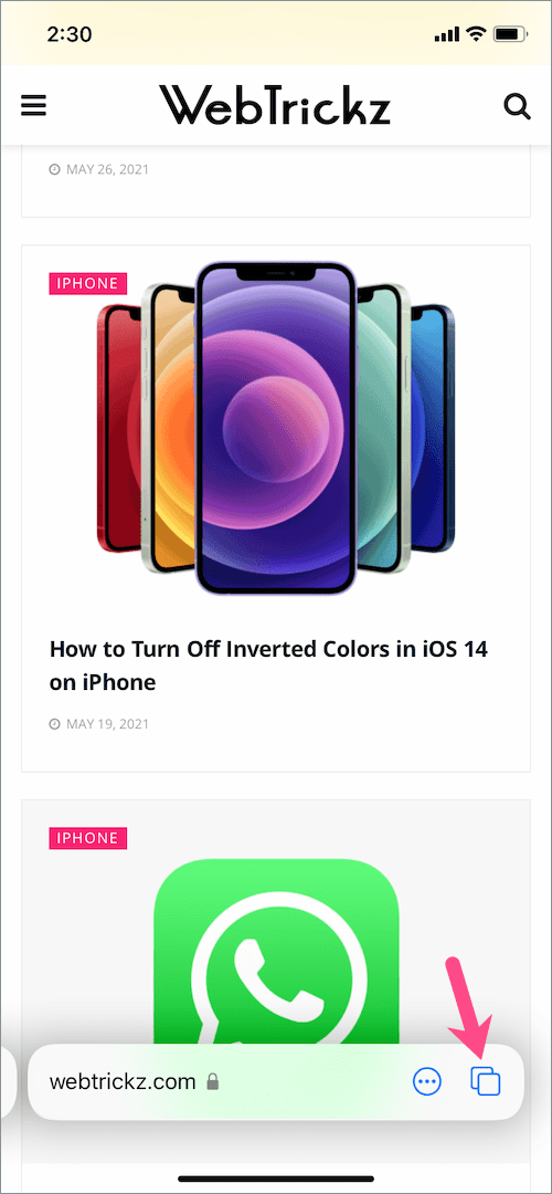 tab switcher button in updated safari on iOS 15