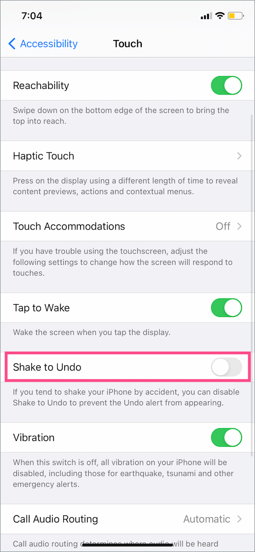 how to disable shake to undo in iOS 14