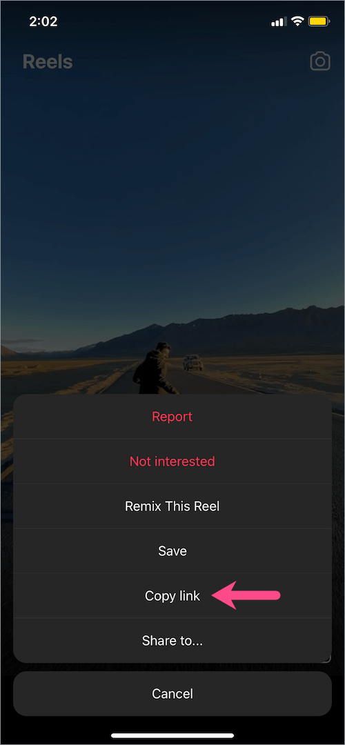 copy link of Instagram reel