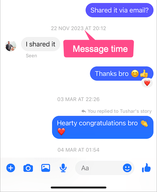 see what time someone sent a message in messenger on iphone