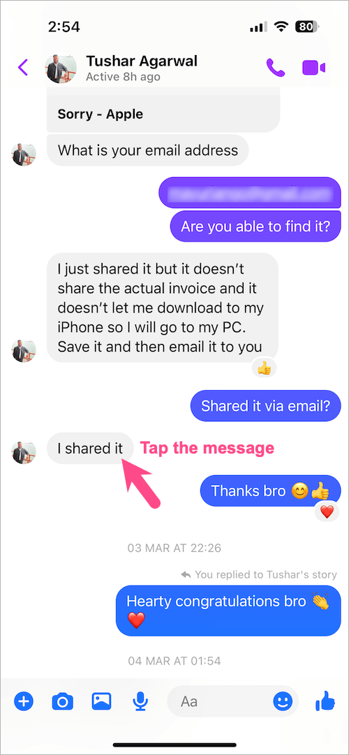 how to see timestamp on facebook messenger