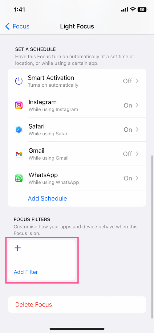 how to add focus filter in ios 16