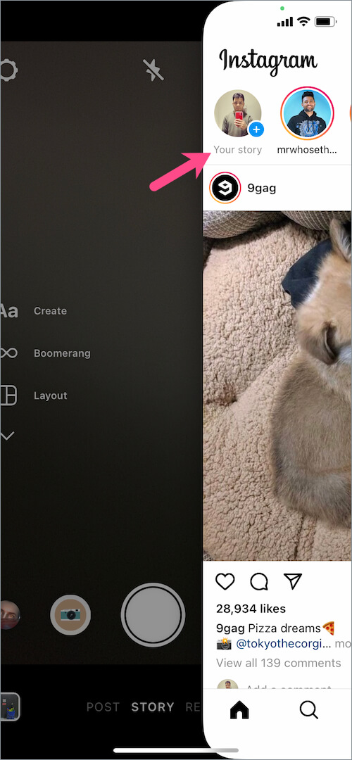 add new instagram story screen