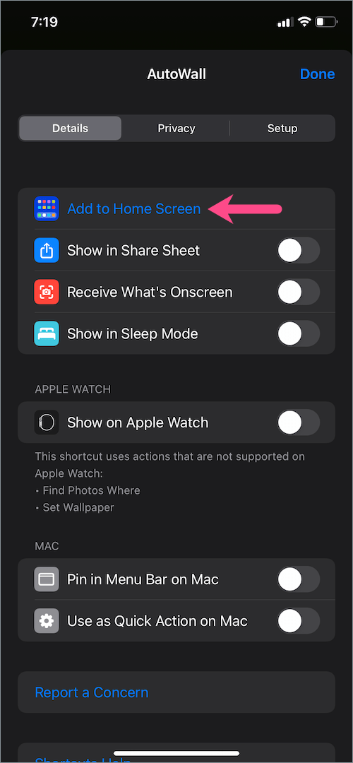 add autowall shortcut to Home Screen on iPhone