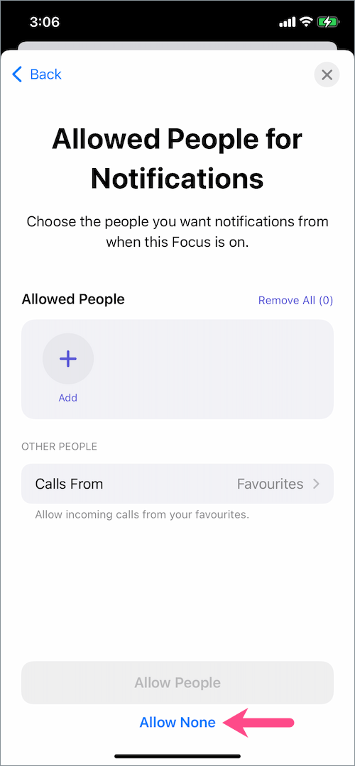 allowed people for notifications in driving focus on iOS 15