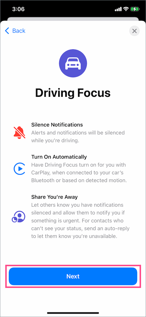 driving focus mode on iOS 15