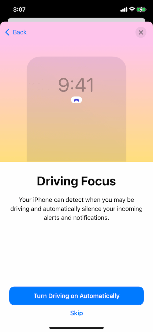 how to set up driving mode in iOS 15