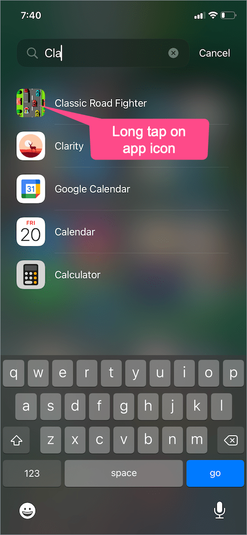 search for an app in the App Library