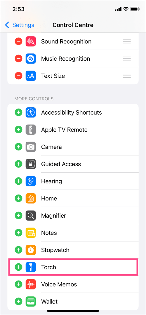 get flashlight back on control centre on iPhone