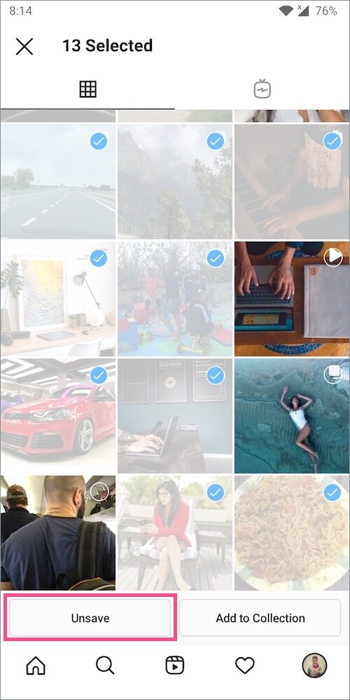 how to delete multiple saved posts on instagram on android