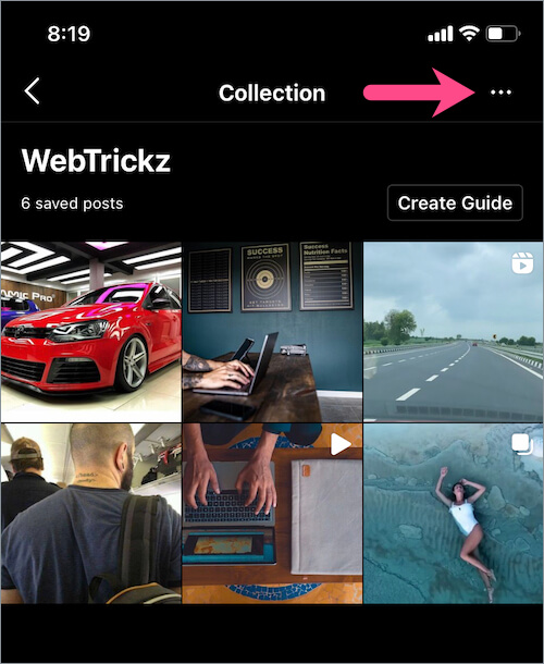 edit saved Instagram collection on iPhone