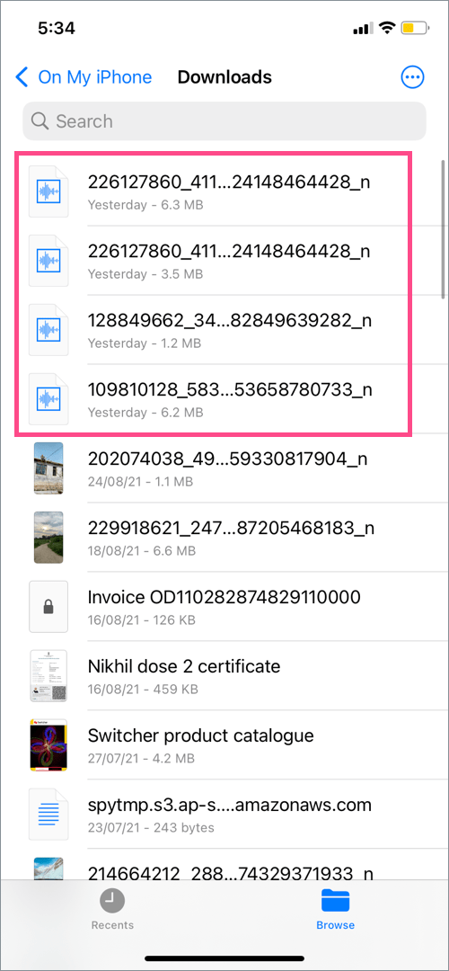 files app on iPhone