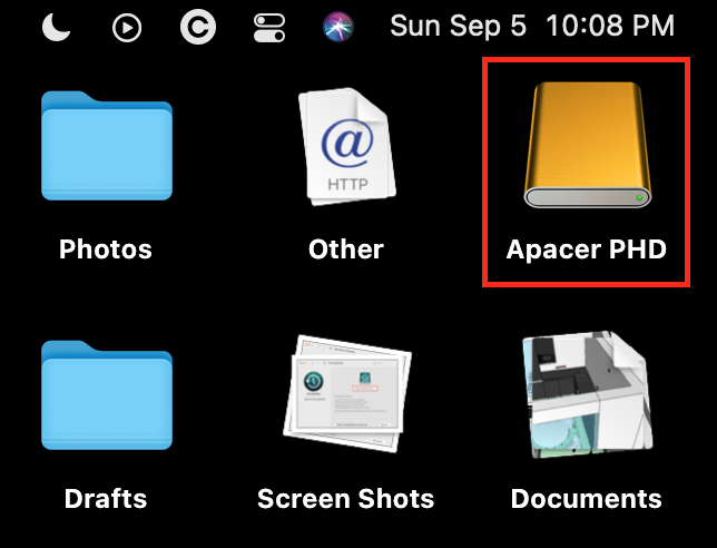 external drive connected to a Mac