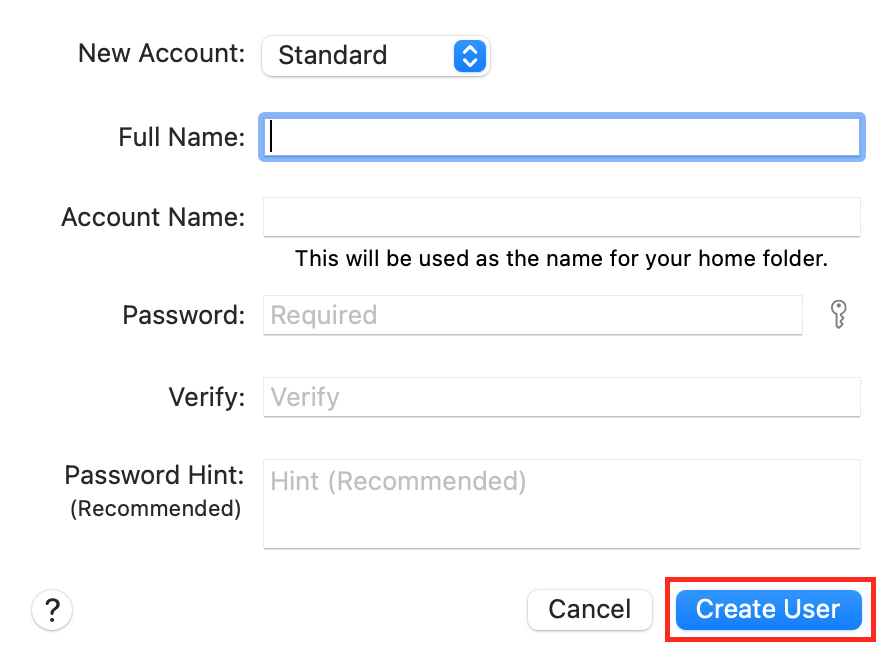 create new user on macOS