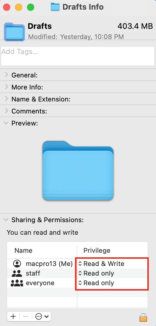 set access permissions for users and groups on Mac