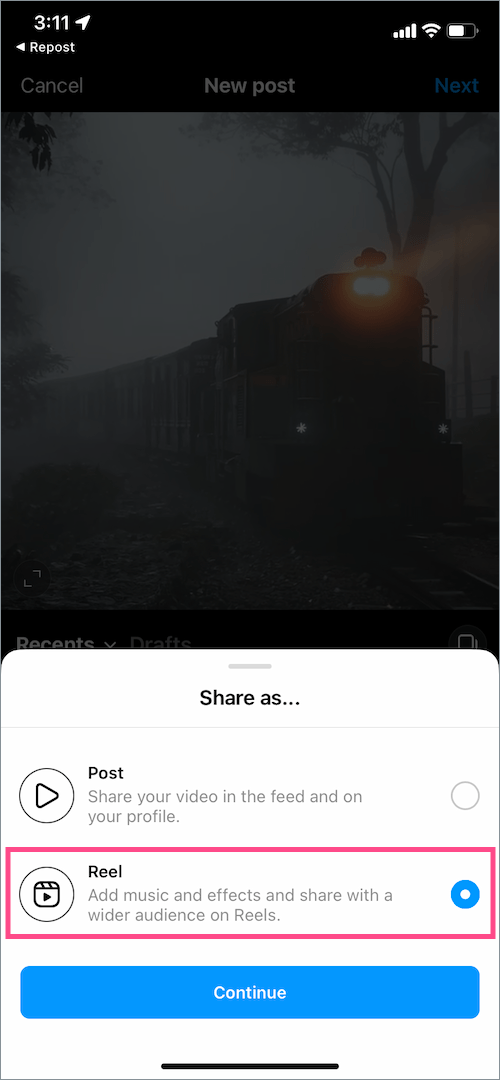 how to repost instagram reels