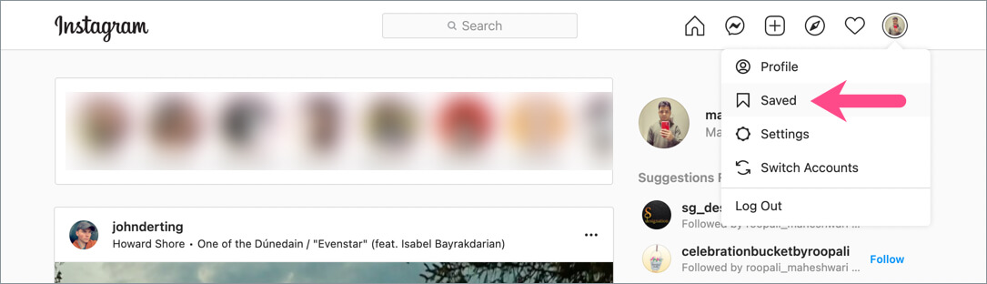 see your saved Instagram posts on computer