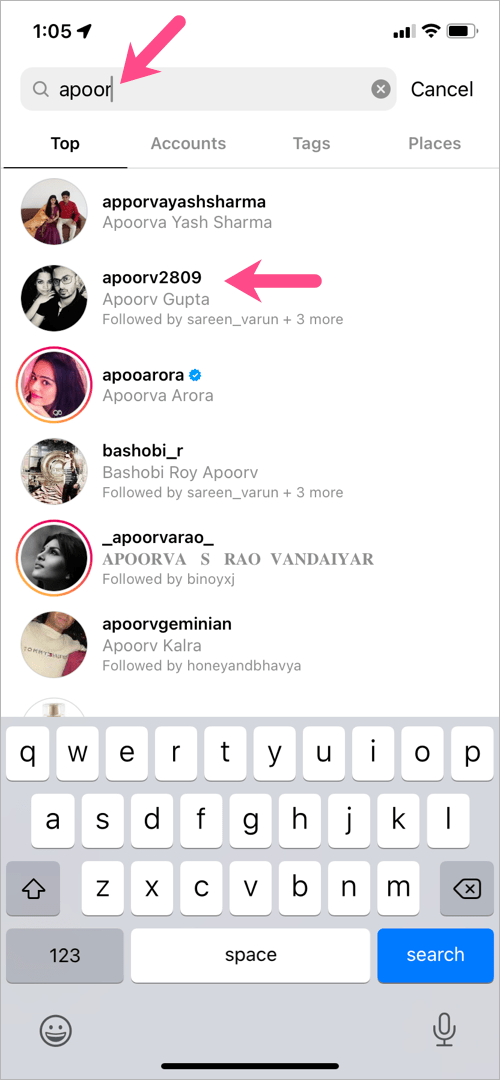 search an account on instagram