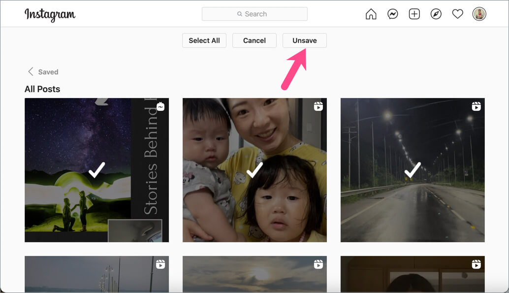 Remove all saved posts at once on instagram on computer