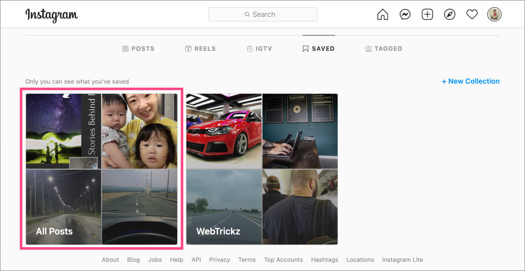 view all saved instagram posts on computer