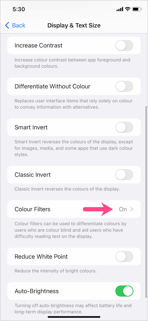Color Filters setting in iOS 15