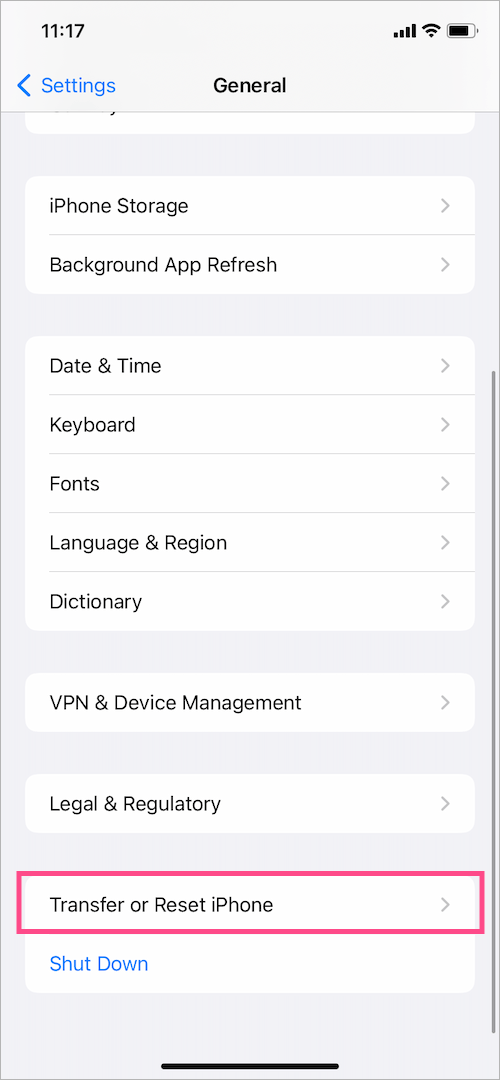 transfer or reset iPhone in iOS 15