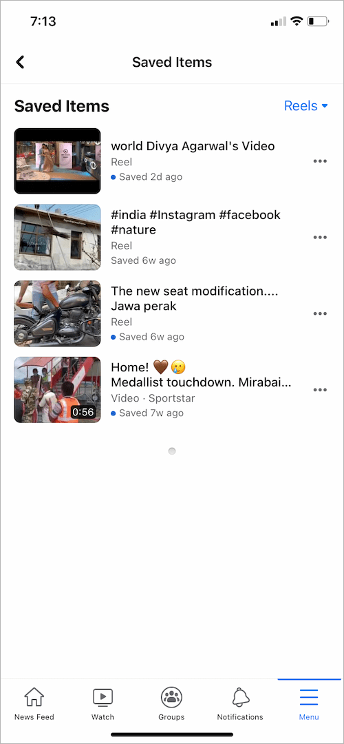 how to view all your saved reels on Facebook