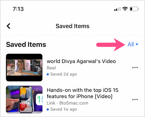 saved items on Facebook