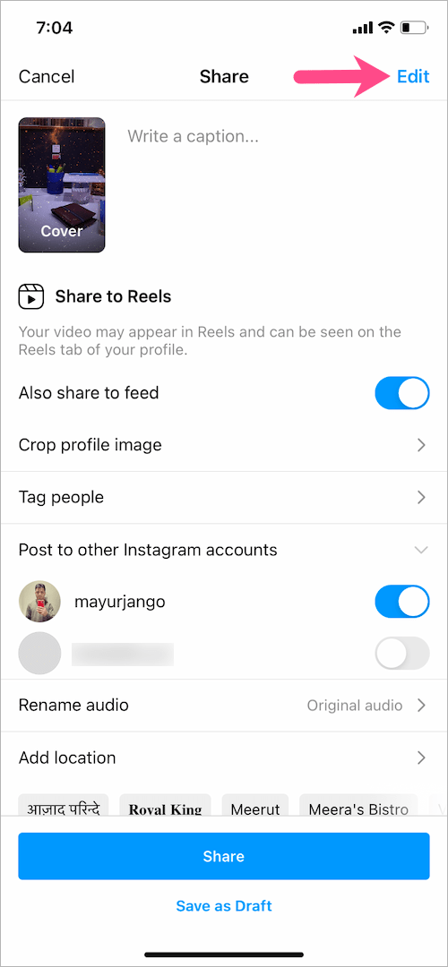 How to trim draft reels on instagram
