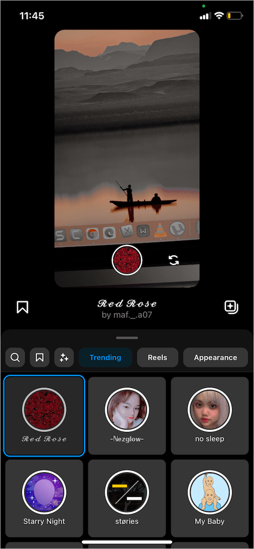 choose an effect in instagram reels