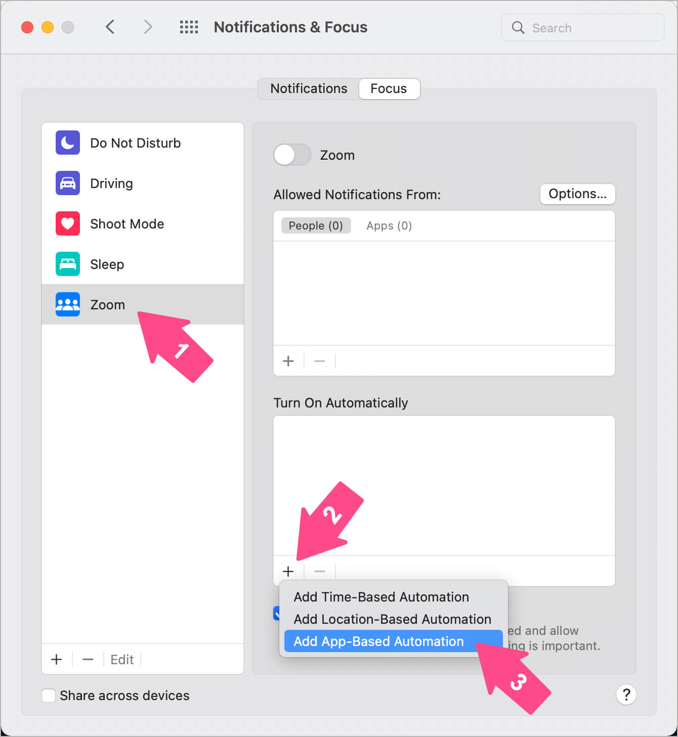 automatically disable notifications while using zoom on macos monterey
