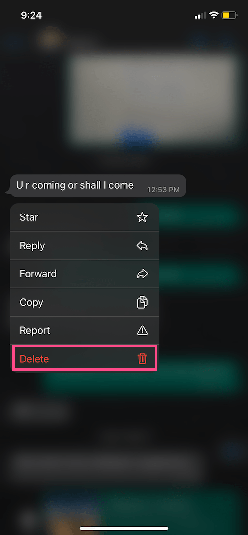 delete whatsapp message on iphone