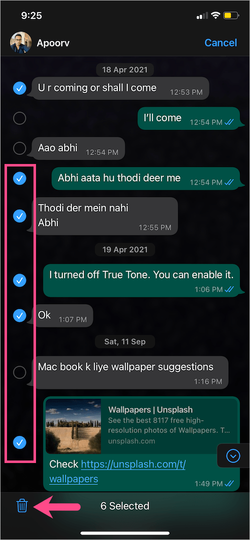 how to delete multiple messages in whatsapp on iphone