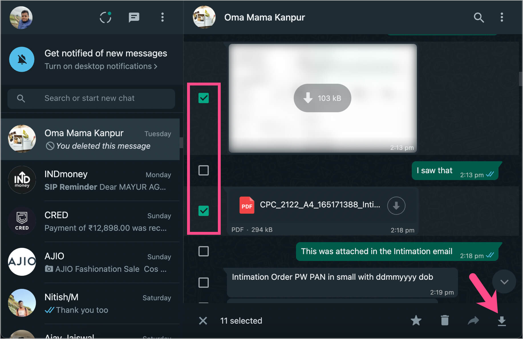 how to download multiple files at once on whatsapp web