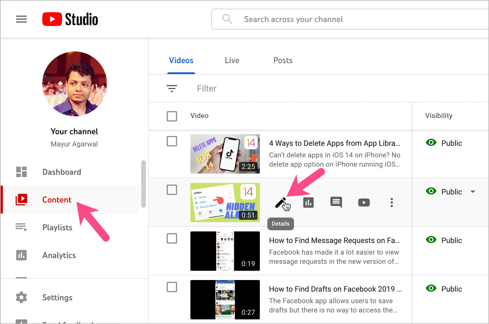 edit youtube video in youtube studio on a computer