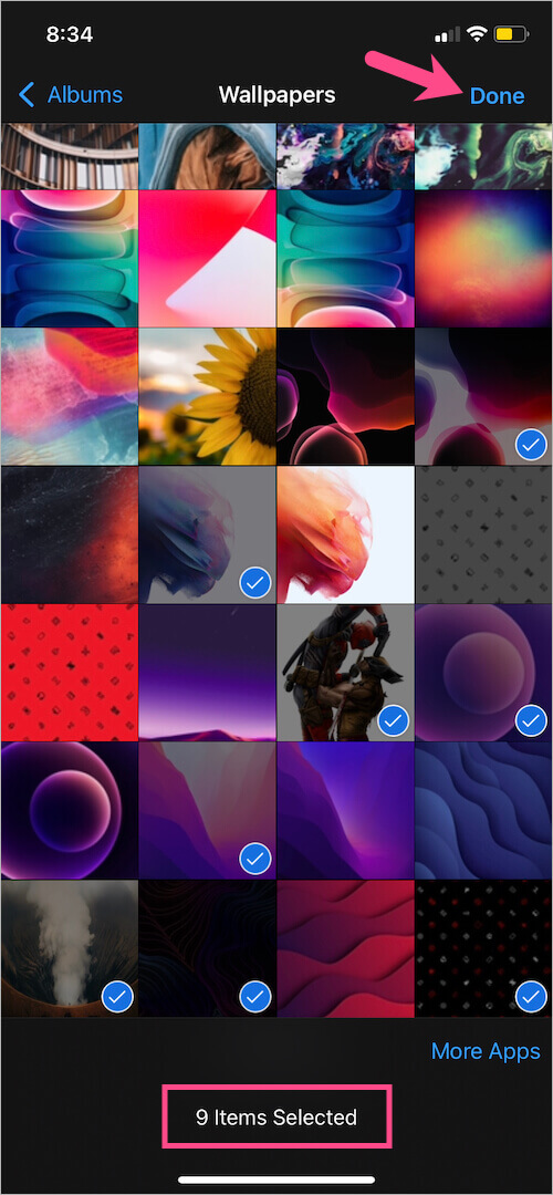 how to select multiple images at the same time in whatsapp on iphone