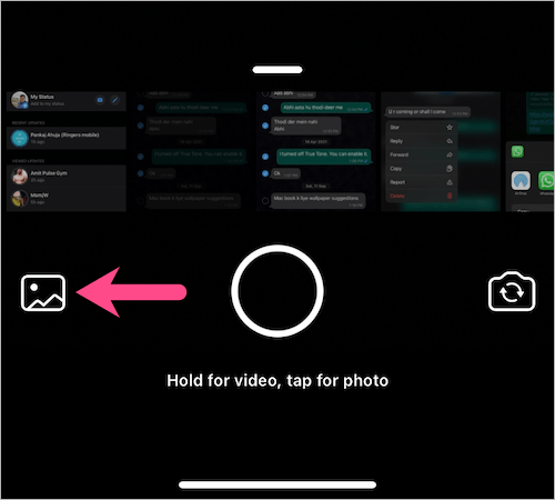 how to select multiple photos in whatsapp status on iphone