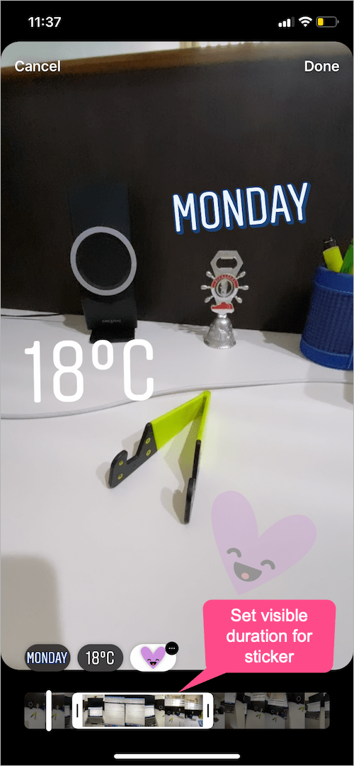 how to set duration of stickers in reels on instagram