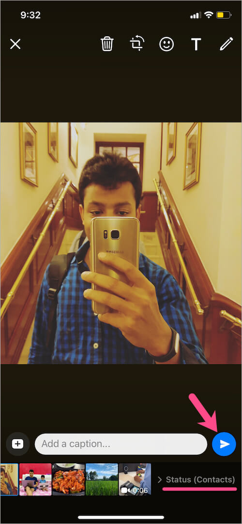 share multiple pictures at once to whatsapp story on iphone