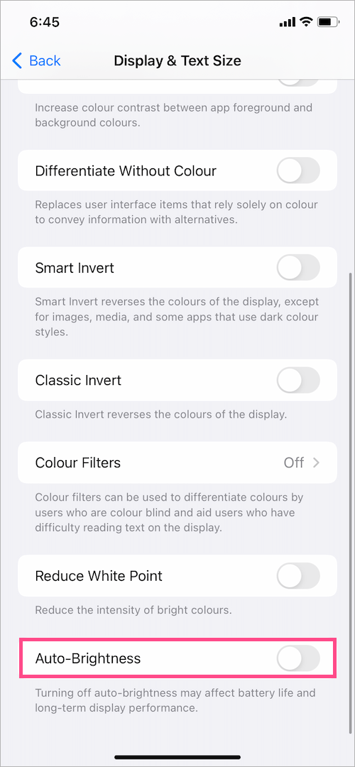 how to stop iPhone from dimming with auto brightness off