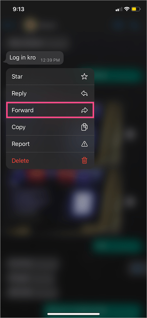 tap and hold whatsapp message menu