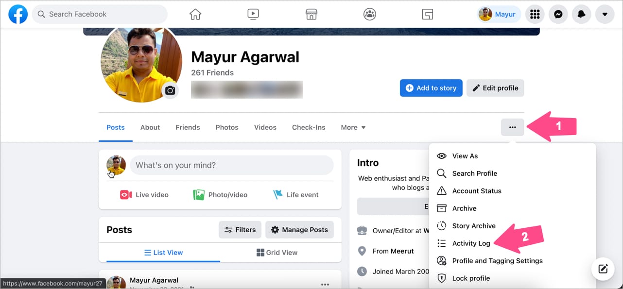 view facebook activity log on desktop