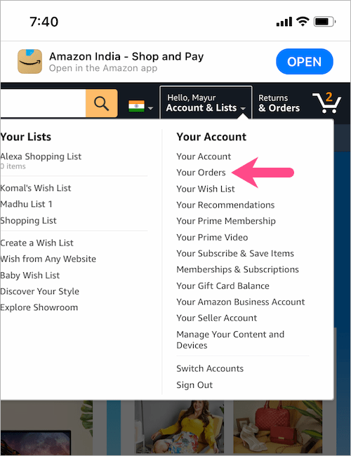 view your orders on amazon